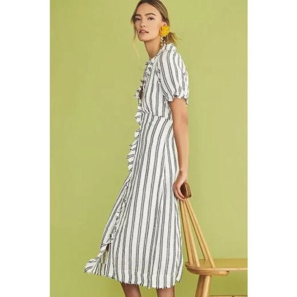 New Anthropologie Pilcro Ruffle-Collar Buttondown Dress Size 4 - Picture 2 of 10